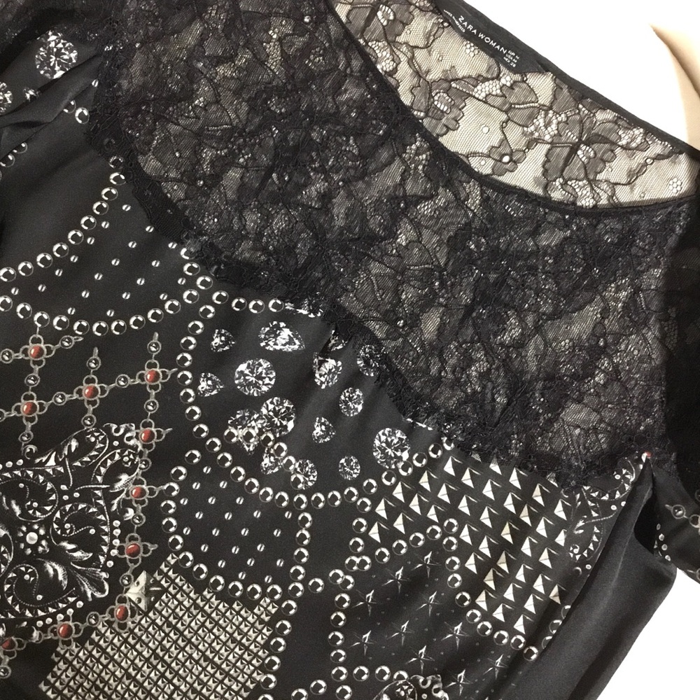 Zara black blouse with lace detail